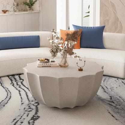 FFH 35.43" Coffee Table for Indoor & Outdoor, Modern Cement Table for Living Room, Patio, Backyards, White