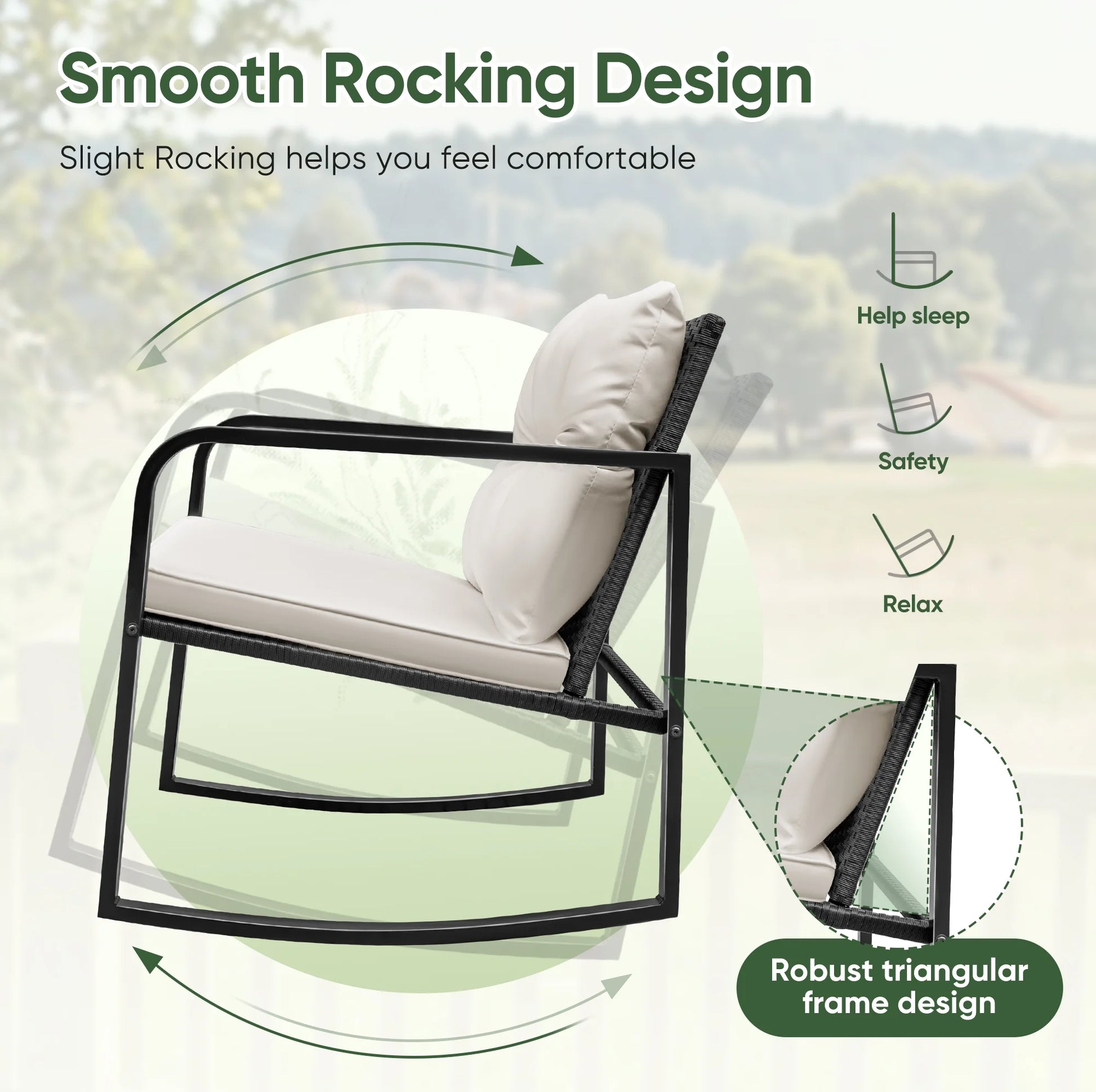 Devoko 3 Pieces Rocking Patio Furniture Sets Outdoor Rocking Chair PE Rattan Bistro Rocker Conversation Sets with Coffee Table for Garden, Beige