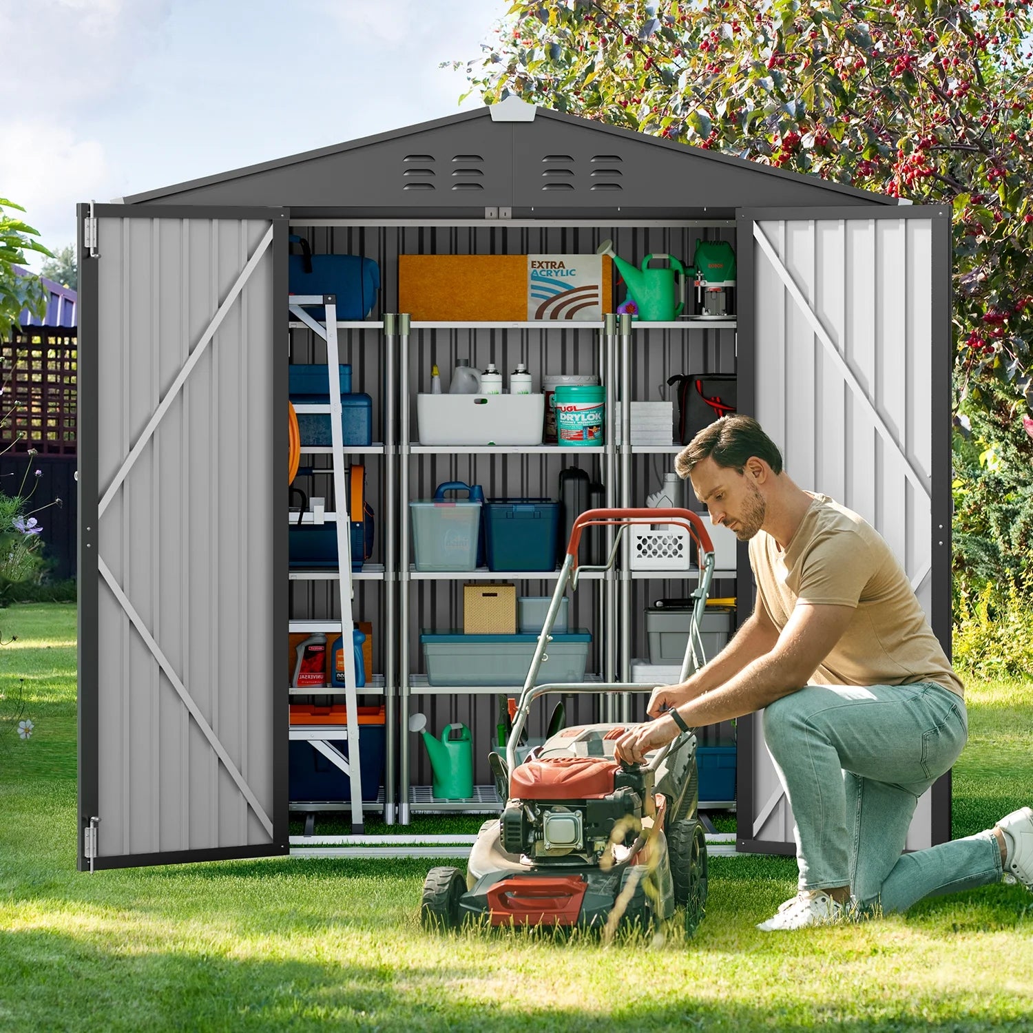 Lofka 6 x 4ft Shed and Outdoor Storage , Durable Metal Garden Shed with Lockable Door, Weather-Resistant Steel Tool Shed for Backyard, Patio, Grey