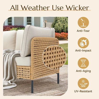 Swpormundo 6 Piece Wicker Patio Furniture Set,Outdoor Conversation Sectional Sofa w/Coffee Table,All-Weather Outdoor Sofa with Thick Cushions for Deck,Poolside,Garden,Beige