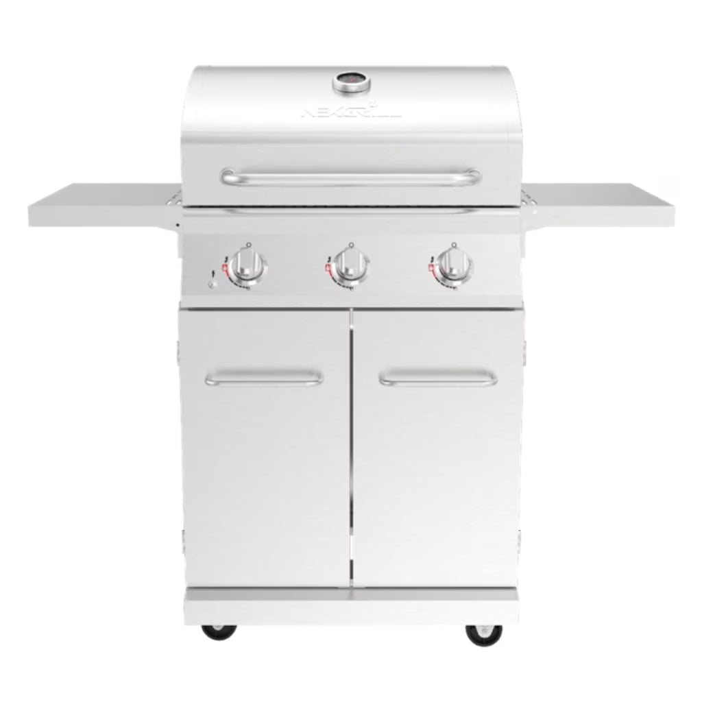 Nexgrill 3-Burner Stainless Steel Propane Gas Grill with Side Tables, 40,500 BTUs, 4 Wheel Transport, 591 SQ. IN. Cooking Space, Outdoor Kitchen Grill for BBQs, Patios, and More - 720-0830MN