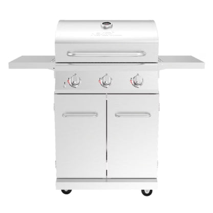 Nexgrill 3-Burner Stainless Steel Propane Gas Grill with Side Tables, 40,500 BTUs, 4 Wheel Transport, 591 SQ. IN. Cooking Space, Outdoor Kitchen Grill for BBQs, Patios, and More - 720-0830MN