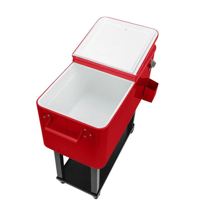 iTopRoad 80QT Cooler Cart Rolling Party Iron Spray Ice Chest Patio Warm Shelf Red