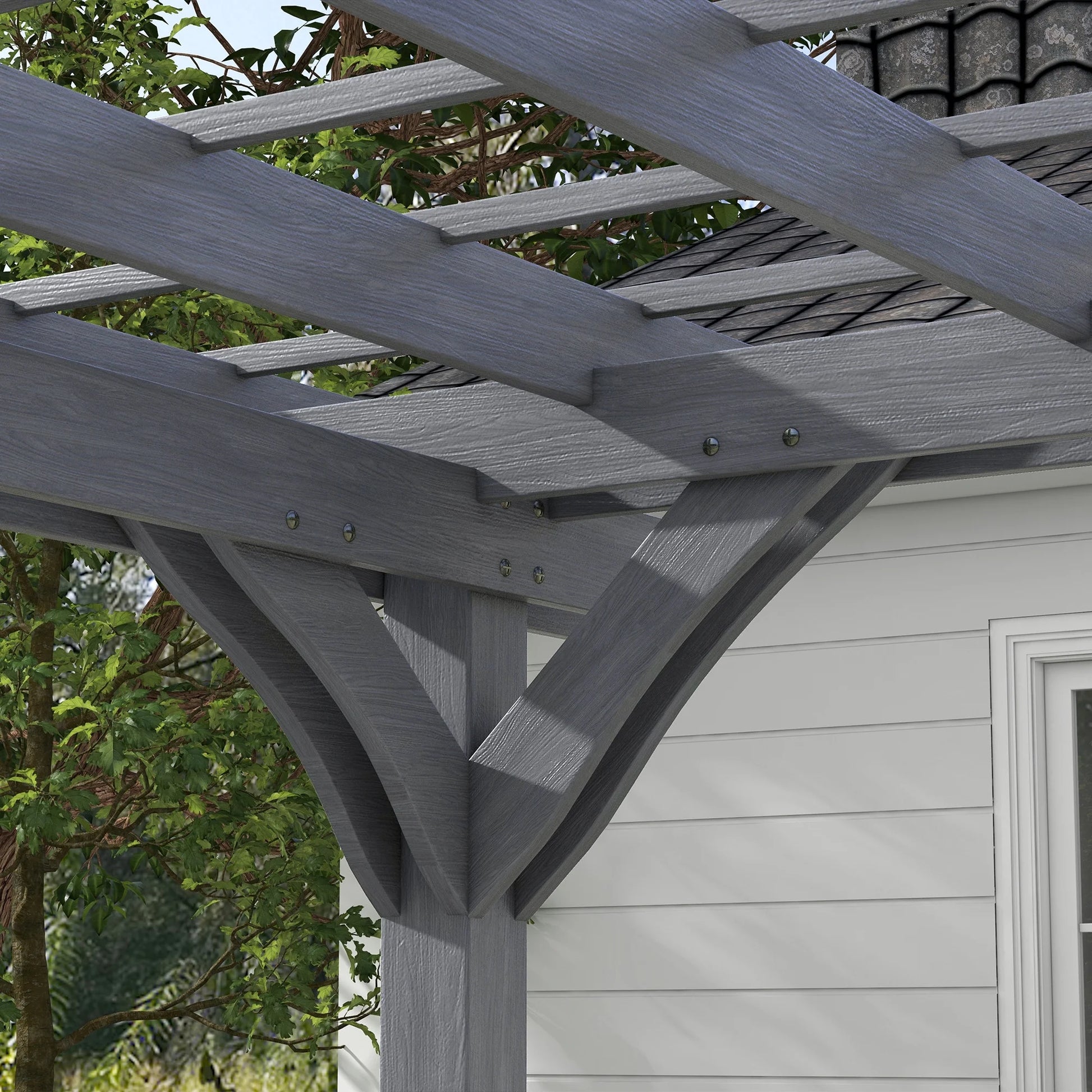 Outsunny 12' x 10' Wooden Pergola Grape Trellis, Outdoor Gazebo for Garden, Patio, Backyard, Deck, Gray