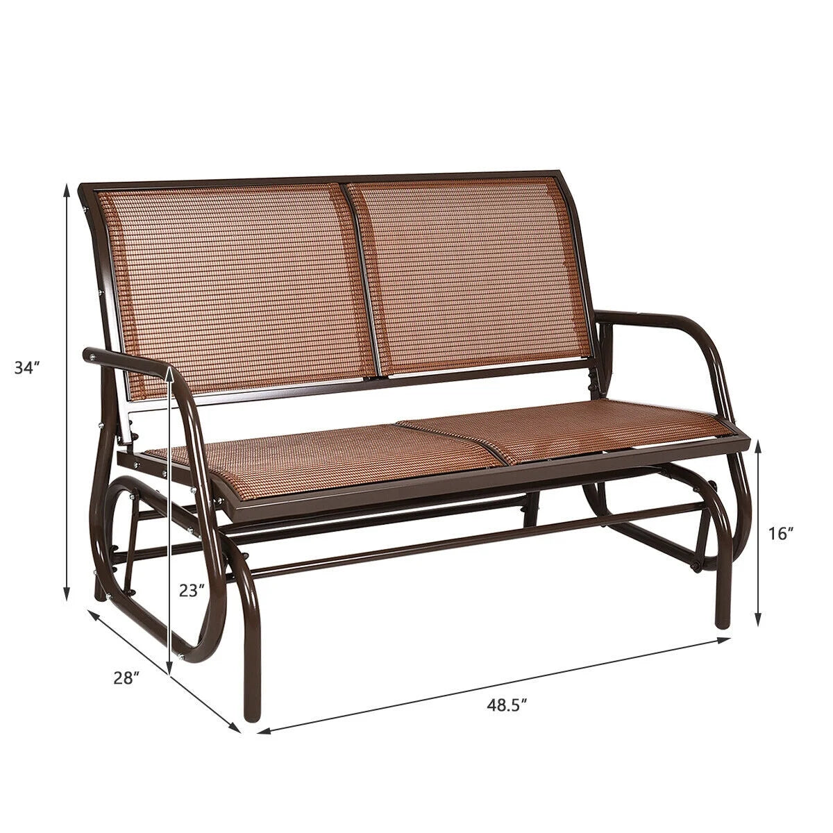 Gymax 48'' Outdoor Patio Swing Glider Bench Chair Loveseat Rocker Lounge Backyard Brown
