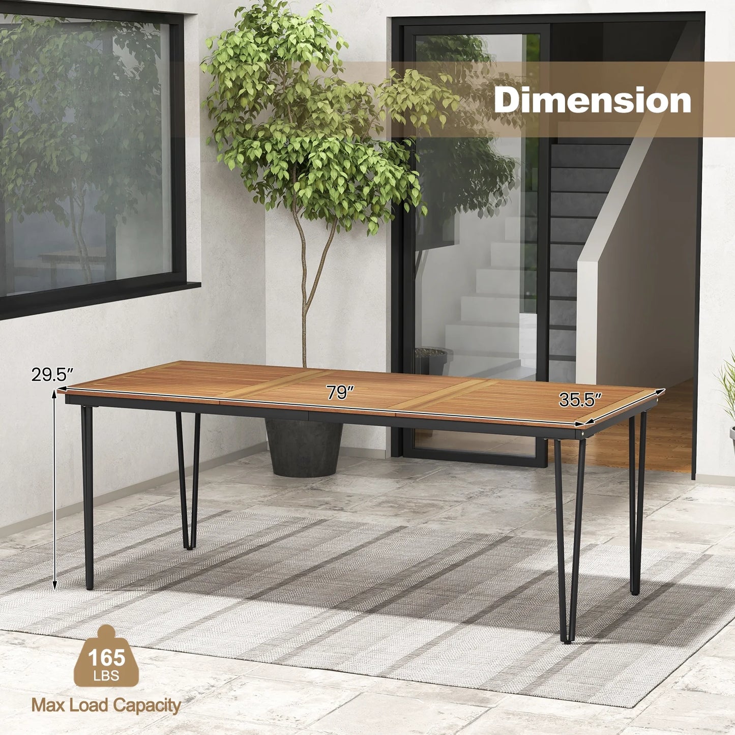 Costway 79" Outdoor Dining Table 8-Person Patio Table with 1.9" Umbrella Hole