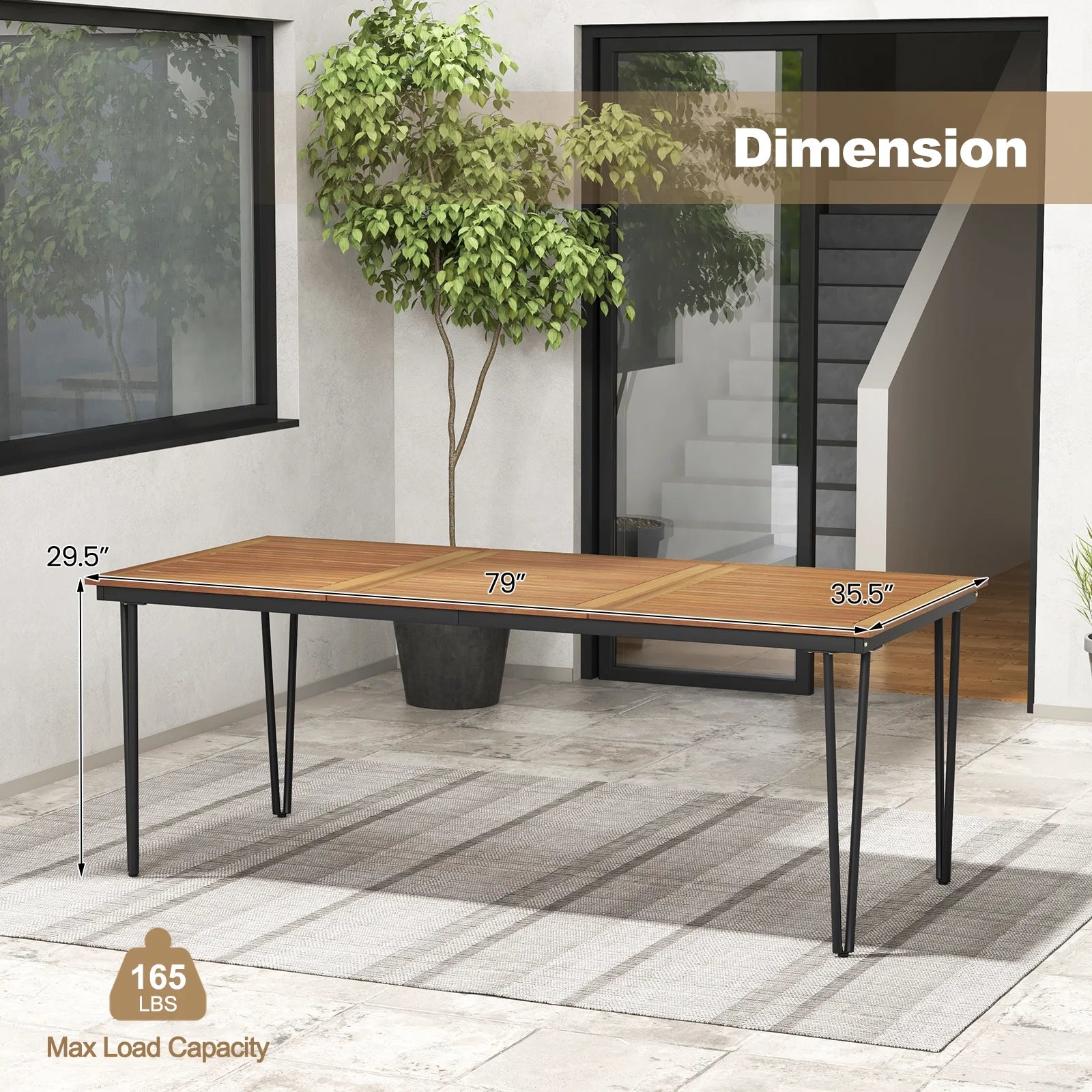 Costway 79" Outdoor Dining Table 8-Person Patio Table with 1.9" Umbrella Hole