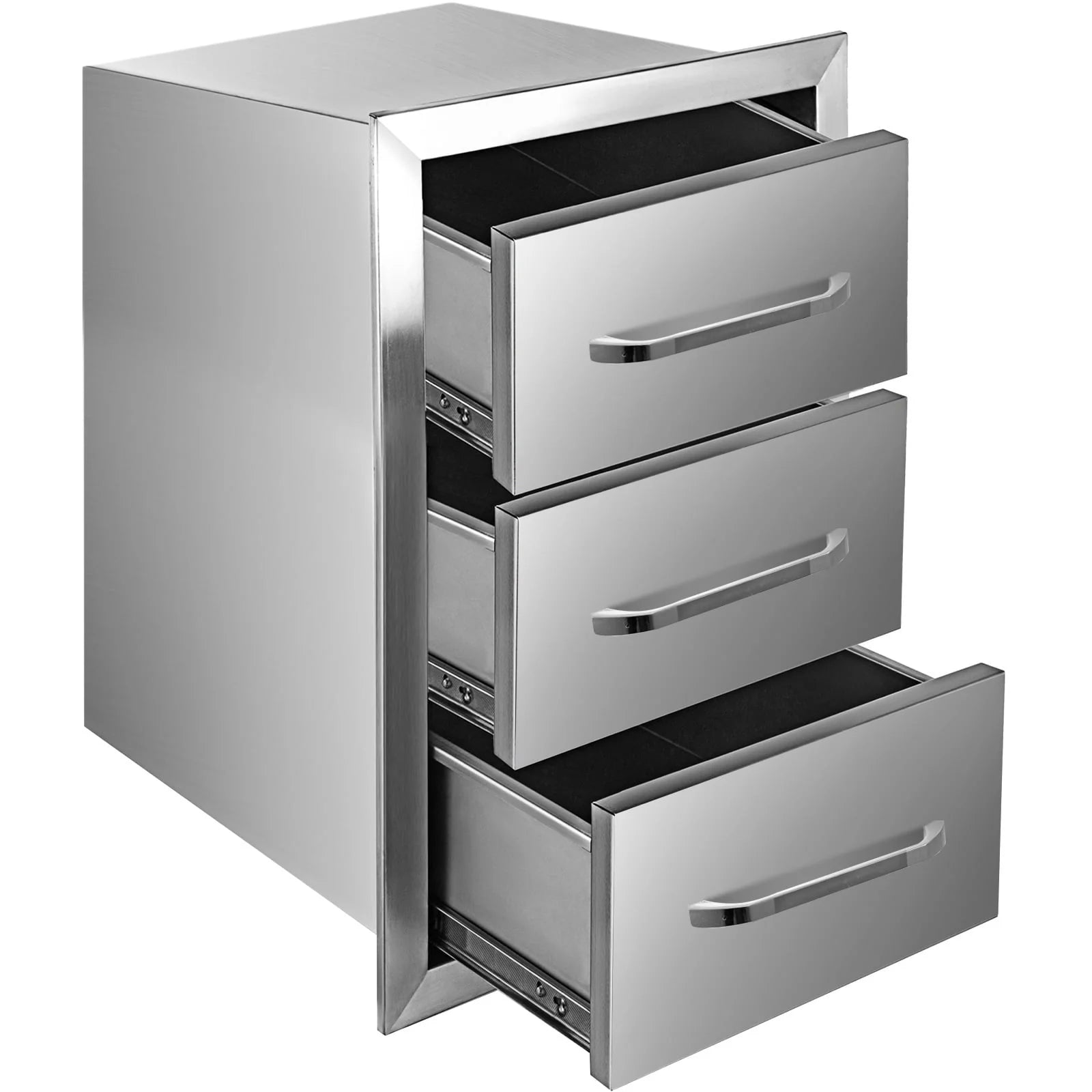 Outdoor Kitchen Drawers 16" W x 21.5" H x 18" D, Flush Mount Triple Access BBQ Drawers with Stainless Steel Handle, BBQ Island Drawers for Outdoor Kitchens or BBQ Island Patio Grill Station