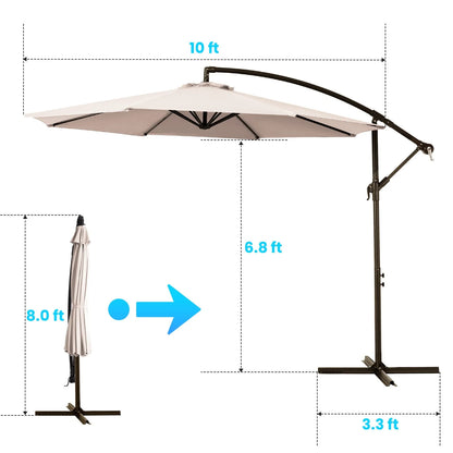 Serwall 10' Outdoor Hanging Offset Cantilever Umbrella for Patio(No Base), Beige