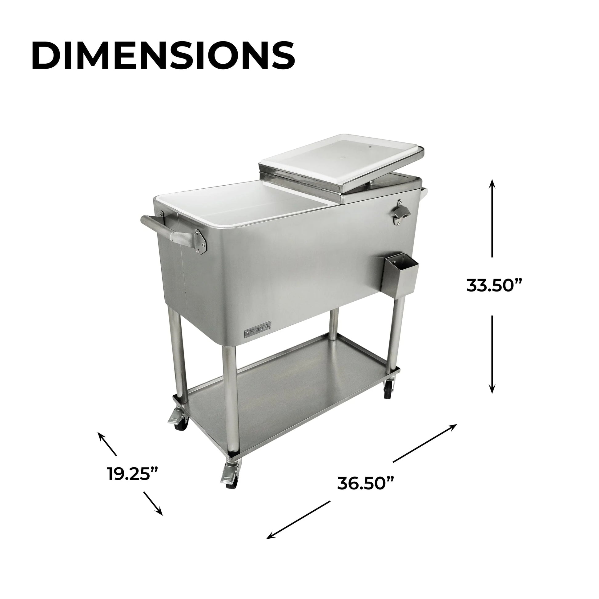 Permasteel PS-206-SS 80 Quart Rolling Patio Cooler with Bottom Tray, Stainless Steel