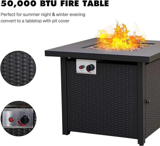Grand Patio Outdoor 5-Piece Patio Furniture Sets with 30in Steel Square Propane Fire Pit Table, Gray