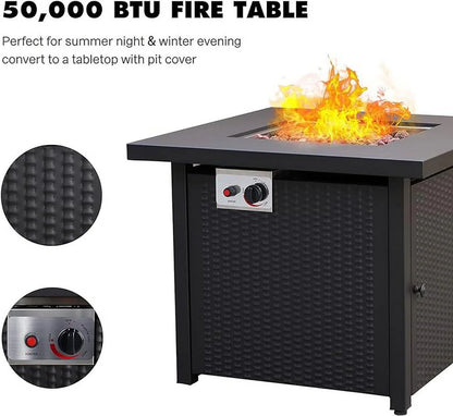 Grand Patio Outdoor 5-Piece Patio Furniture Sets with 30in Steel Square Propane Fire Pit Table, Gray