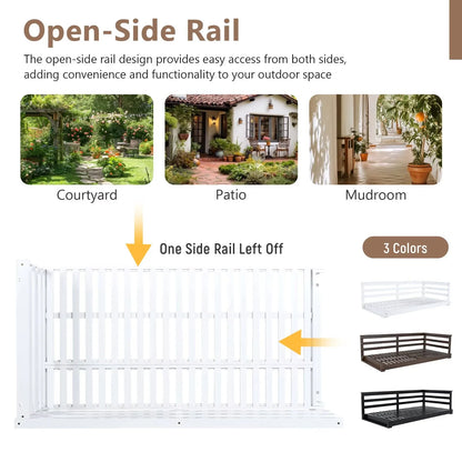 Country Patio Wooden Twin Size Swing Daybed Porch Swing Frame with 4pcs 96-inch Hemp Ropes for Backyard, Garden, White
