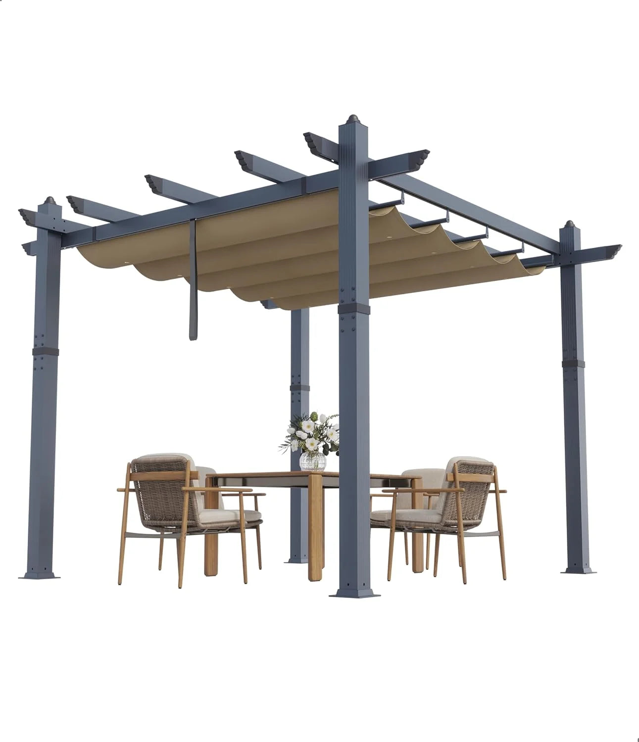 Outdoor Pergola with Adjustable Roof,Modern Metal Patio Aluminum Pergola,Reinforced Frame Outdoor Shelter with Sun Shade Canopy,Shade Cover for Garden,Backyard and Deck