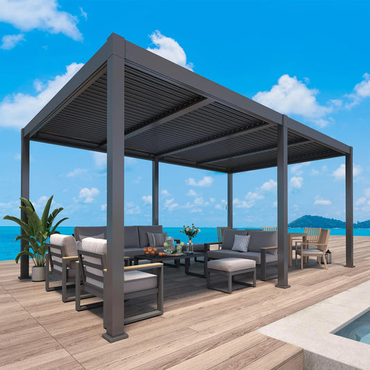 Heynemo 12'x20' Adjustable Louvered Pergola, Heavy-Duty Aluminum Outdoor Pergola, Adjustable Metal Hardtop Roof Pergola for Patio, Deck, Garden, Yard, Black