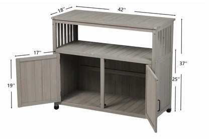 Outdoor Storage Cabinet, Patio Bar Table with Two Doors and Shelves, Wooden Patio Bar Table Set with Storage, Buffet Cabinet Sideboard for Outdoor and Indoor, Gray