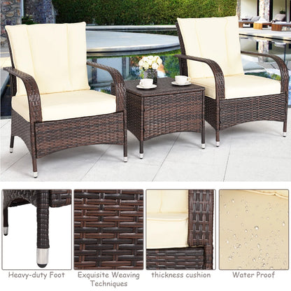 Topbuy 3 Pieces Outdoor Patio Rattan Conversation Set Garden Lawn Wicker Sofas
