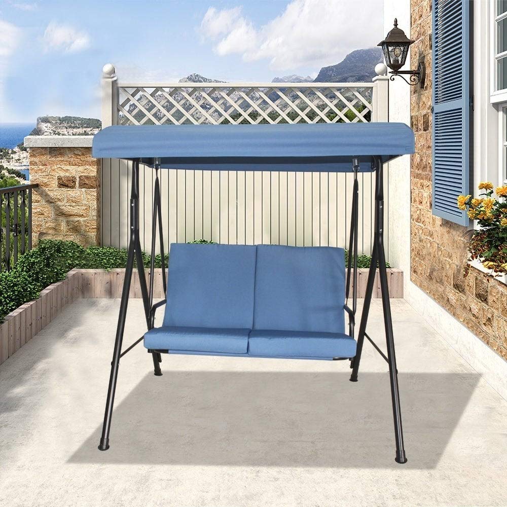 Vanity Art 2 Person All-Weather Patio Swing Chair Adjustable Tilt Steel Canopy Porch Swing