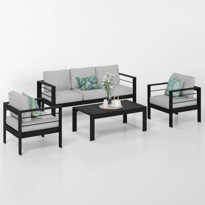 CozyHom 5 Pcs Outdoor Patio Aluminum Furniture Sofa Sets, Outside Patio Conversation Couch Sets With Table& Cushions for Garden Porch, Gray