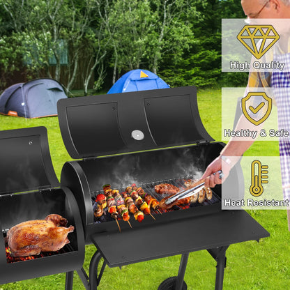 Walchoice Charcoal Grill with Offset Smoker, Barrel BBQ Grill with Wheels, Outdoor Barbecue Grill for Backyard Patio Beach Garden Party, 2 Screwdrivers & 6 Hooks, Black