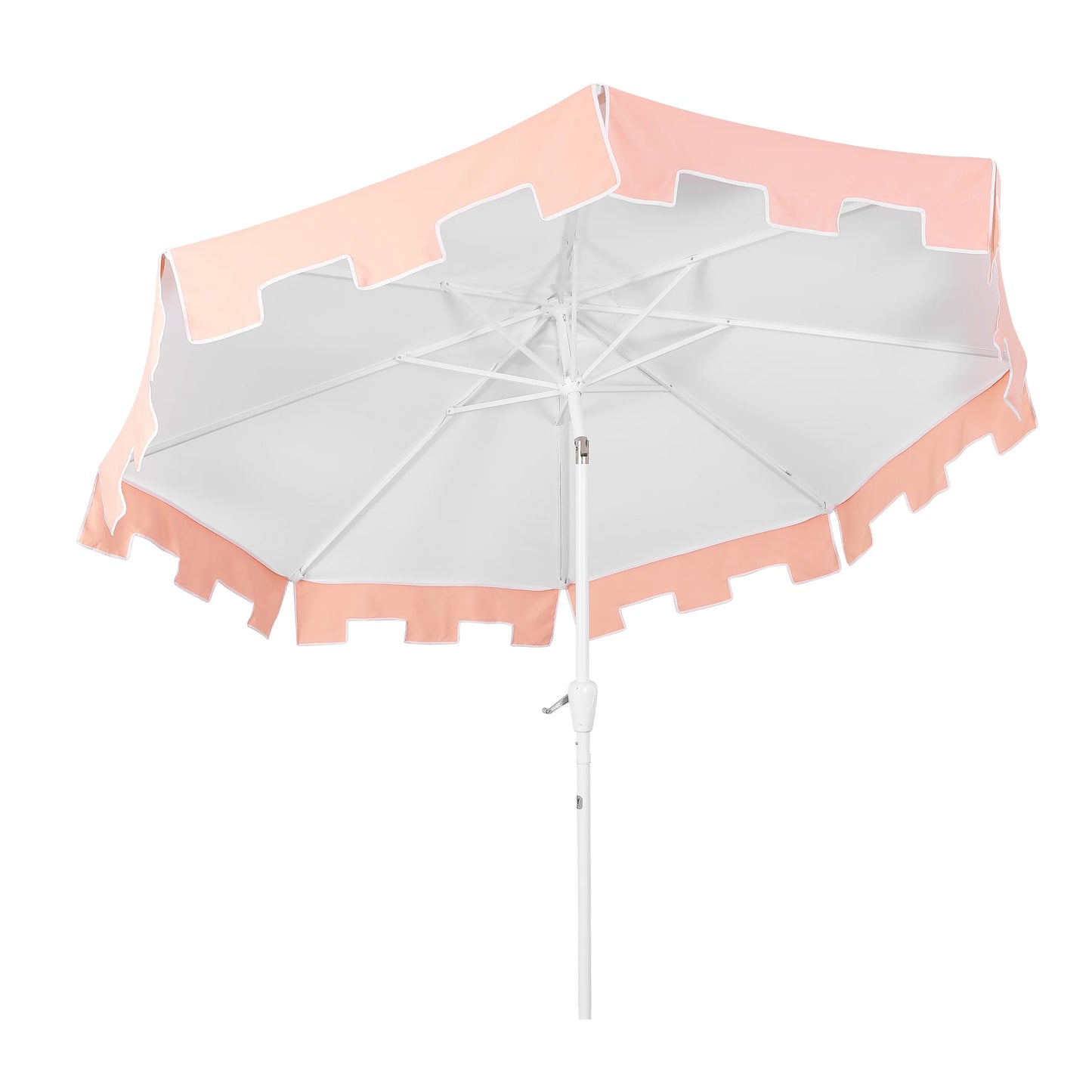 JONATHAN Y Baiona 9 ft. Market Patio Umbrella, Classic Mid-Century with UV Protection, Auto-Tilt, Crank and Wind Vent, White/Coral Pink
