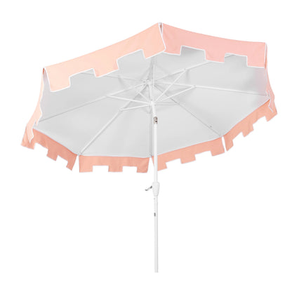 JONATHAN Y Baiona 9 ft. Market Patio Umbrella, Classic Mid-Century with UV Protection, Auto-Tilt, Crank and Wind Vent, White/Coral Pink