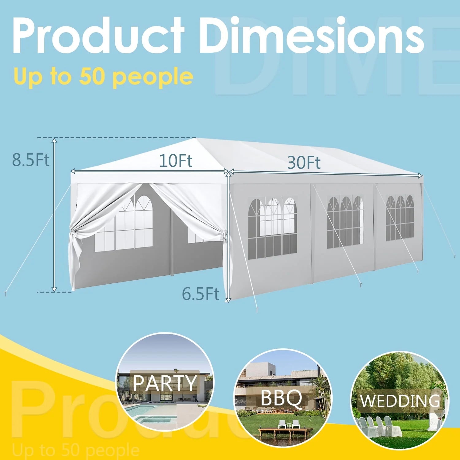 Lacoo 10' x 30' Outdoor Gazebo Wedding Party Tent Patio Canopy Camping Shelter Pavilion w/Removable Sidewalls Carport Cater BBQ Events