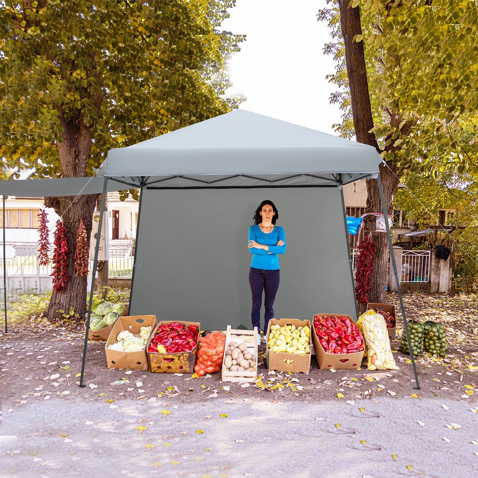 Gymax Patio 10 x 10FT Instant Pop-up Canopy Folding Tent w/Sidewalls & Awnings Outdoor