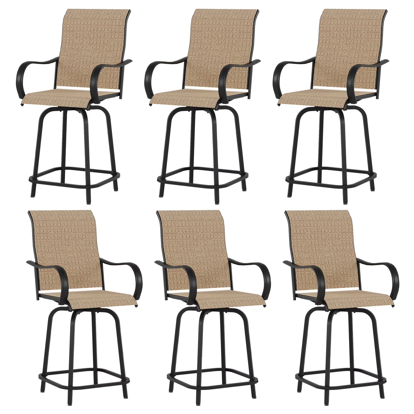 ELPOSUN Patio Swivel Bar Stools Chair of 2, Outdoor Bar Height Set, All Weather High Back and Armrest Rocking Stools & Bar Chairs for Backyard, Lawn Garden, Balcony and Pool, Grey White