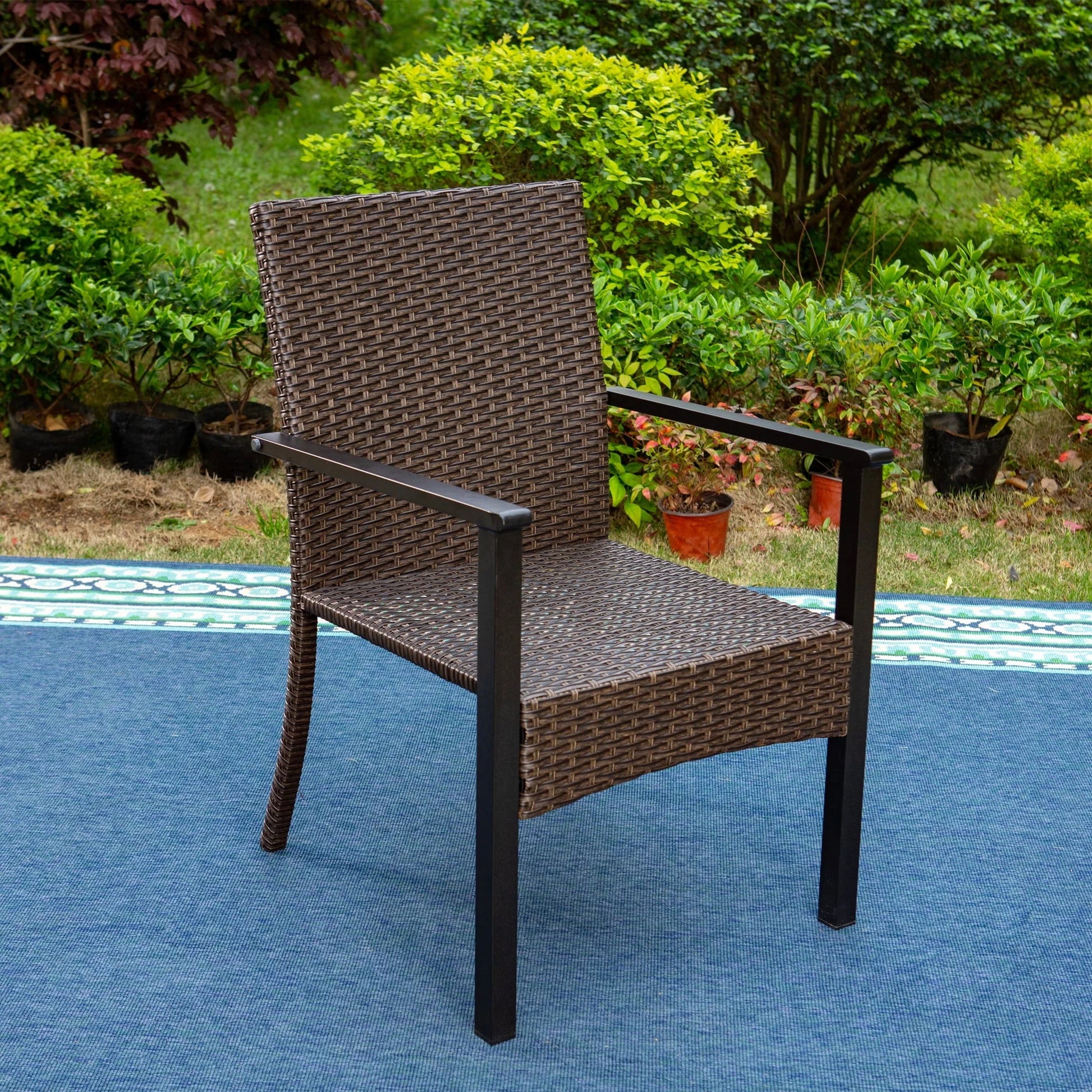 MF Studio 7-Piece Outdoor Patio Dining Set with 6 PCS Rattan Cushioned Armchairs& 1 PC Rectangle Table, Dark Brown