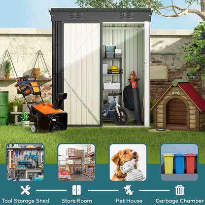 Aiho 5'x 3' Metal Outdoor Storage Shed with Lockable Door for Garden Backyard Patio - Gray