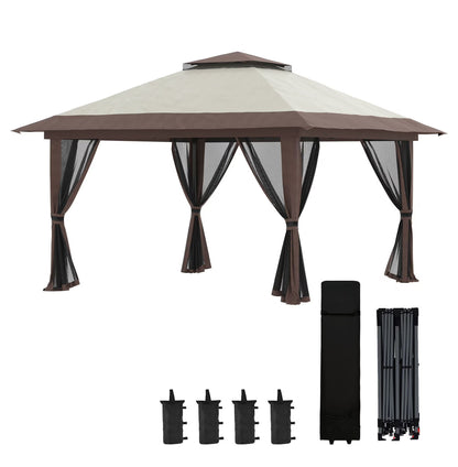 Pop Up Gazebo 13x13ft - Beige Patio Canopy Tent with Mesh Walls