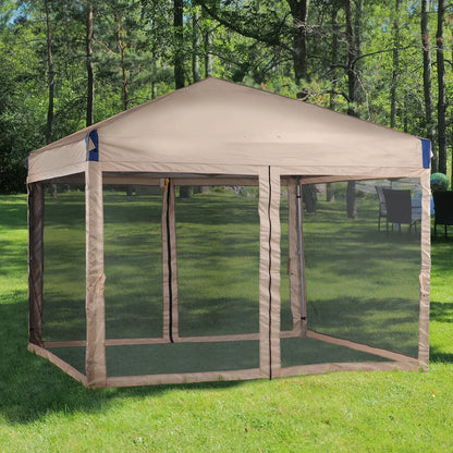 YUONAO 10x10 ft Pop Up Canopy Tent with Mesh Sidewalls, Portable Outdoor Shade Tent, Waterproof UV-Resistant Folding Gazebo for Backyard, Patio, Camping, Party(Beige)
