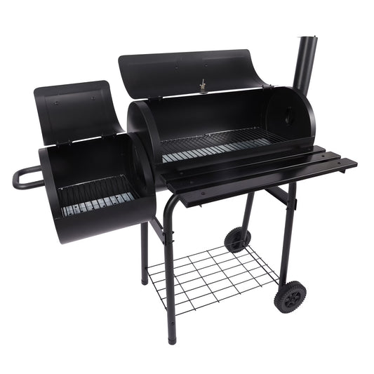 YouLoveIt Outdoor BBQ Grill Charcoal w/Offset Smoker and Wheels for Barbecue Pit Patio Backyard Camping Picnics Black