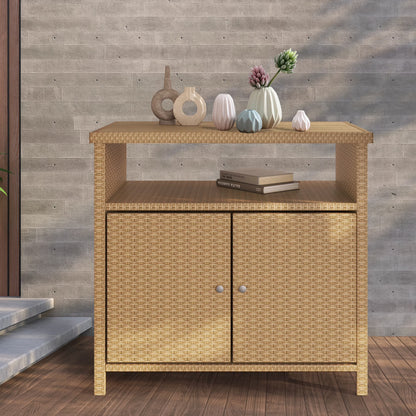 Grand Patio Dylan Outdoor Wicker 2-Door Storage Cabinet, Brown