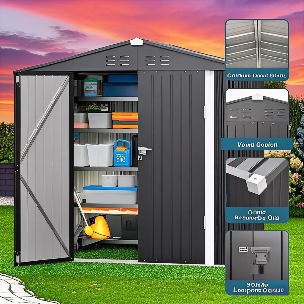 6' x 4' Outdoor Storage Shed with Lockable Door, Aiho Metal Garden Shed, House Storage Sheds Outdoor for Backyard, Garden & Patio Organization - Dark Gray