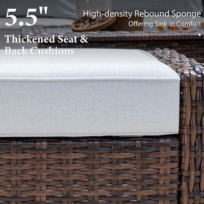Summit Living 5-Seat Wicker Patio Furniture Set with 2 Swivel Chairs & 3-Seat Sofa with 2 pieces Coffee Table, Outdoor Rattan Sectional Conversation Set, Light-gray