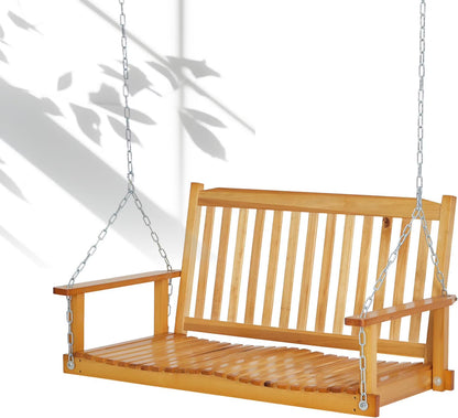 WildBreak Patio Wooden Swing, 45.7 x 24.8 x 23.6", with Hanging Chain, Heavy Duty, Natural Wood