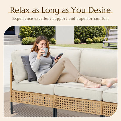 Swpormundo 6 Piece Wicker Patio Furniture Set,Outdoor Conversation Sectional Sofa w/Coffee Table,All-Weather Outdoor Sofa with Thick Cushions for Deck,Poolside,Garden,Beige
