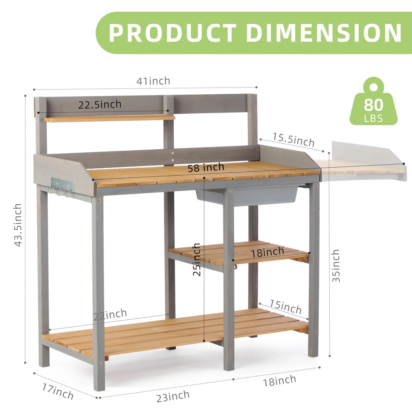 Wooden Potting Bench Table with Sink, Outdoor Garden Table Work Bench with Shelf, Workstation for Outside Patio Lawn