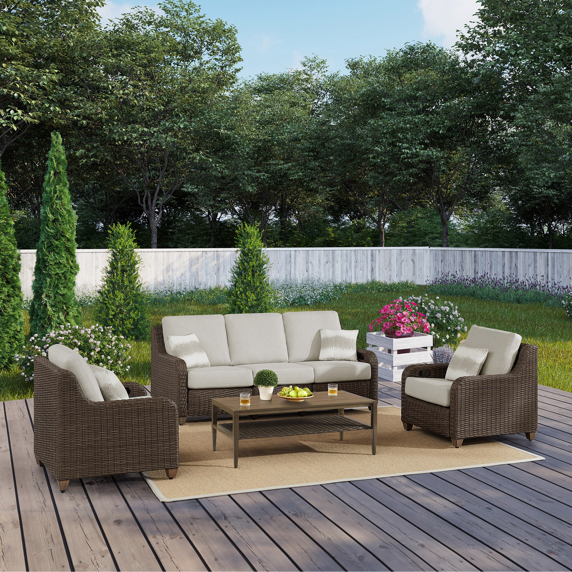 Thomasville Barston 4-piece Outdoor Patio Seating with Kick-out Foot Rests
