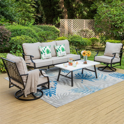 MF Studio 5-Seat Patio Conversation Set Metal Outdoor Furniture Sofa Set for 5 Person Beige
