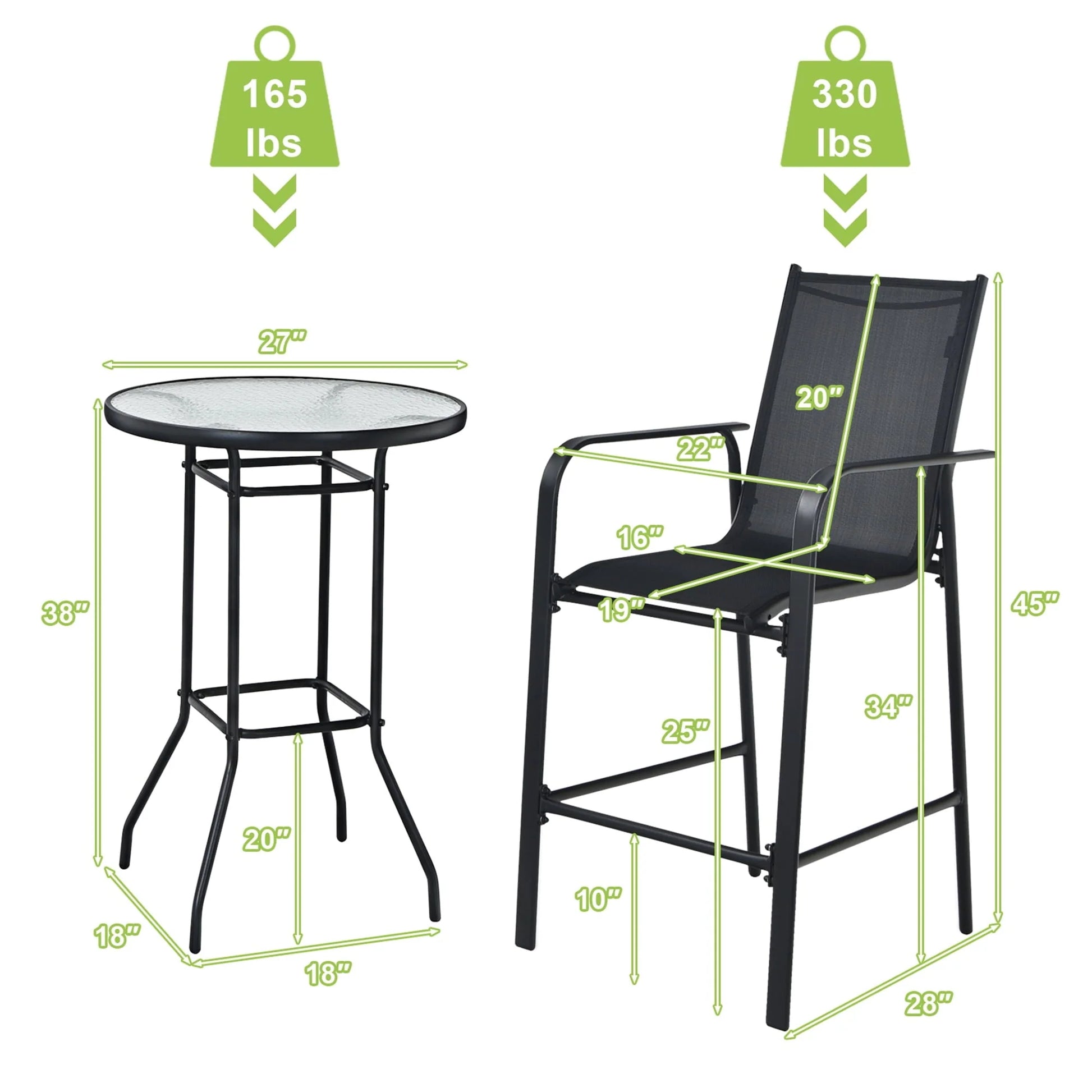 Gymax 3PCS Patio Bar Set Outdoor Bistro Set w/2 Stools & 1 Tempered Glass Table
