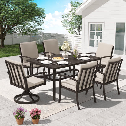 HAPPATIO 7 Piece Patio Dining Set, Aluminum Outdoor Dining Set for 6, Aluminum Dining Table and Chairs Set, Patio Dining Furniture with Aluminum Table, Chairs and Washable Cushions (Gray)