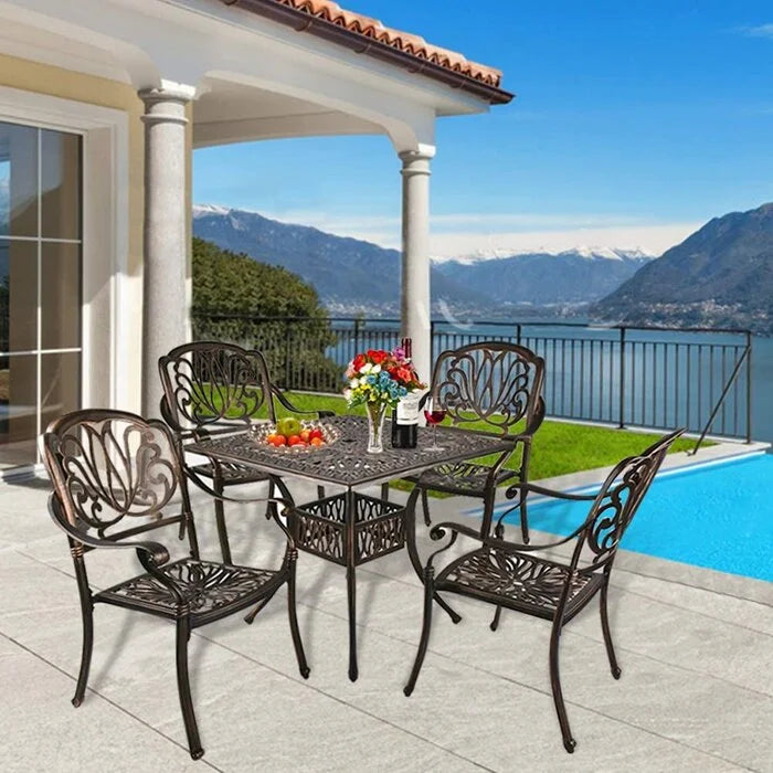 LVUYOYO 35.4" Outdoor Patio Bistro Dining Square Table Weather Resistant Cast Aluminum Conversation Table with 2.2" Umbrella Hole