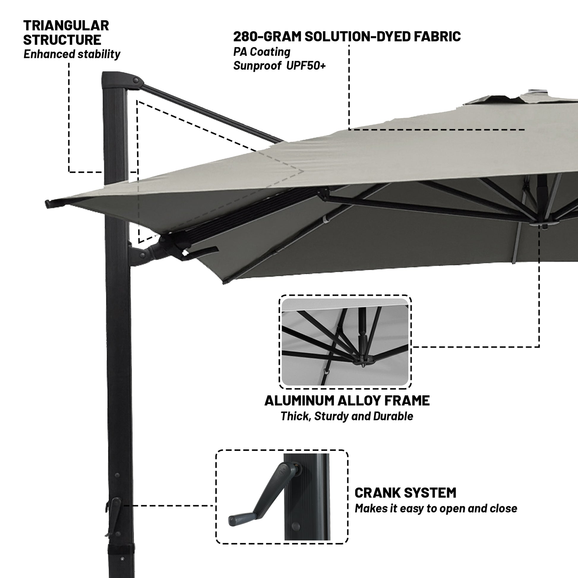 Boyel Living 10 x 13 FT Rectangle Patio Offset Umbrella Outdoor Large Cantilever Umbrella Heavy Duty Sun Umbrella, Gray(Without Base)