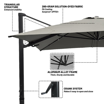 Boyel Living 10 x 13 FT Rectangle Patio Offset Umbrella Outdoor Large Cantilever Umbrella Heavy Duty Sun Umbrella, Gray(Without Base)