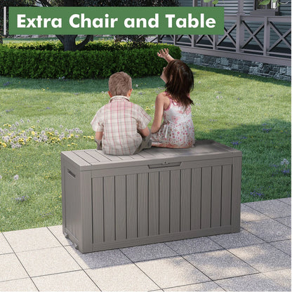 LHBcraft 150 Gallon Deck Box, Outdoor Storage Box, Large Waterproof Resin Indoor Storage Box with Built-in Steel Beams for Patio, Cushions, Pool Supplies