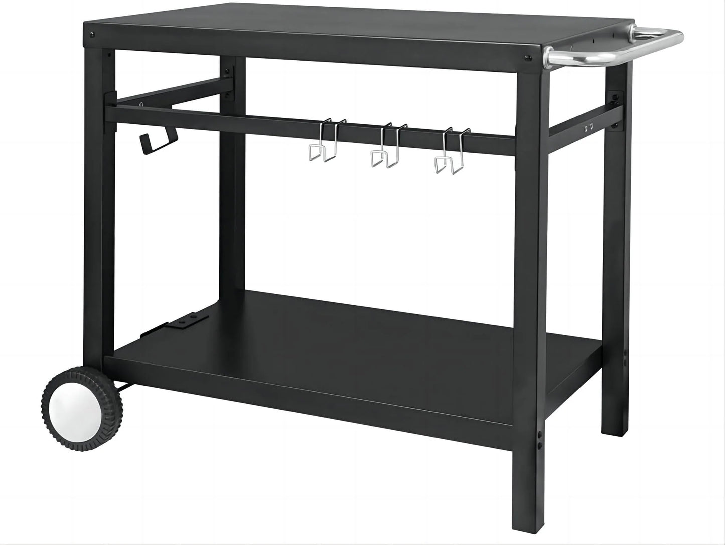 WhizMax Black Grill Cart Pizza Oven Stand, BBQ Prep Table with Wheels & Hooks Outdoor, Side Handle, Double-Shelf Grilling Cart Tabletop Griddle Cooking Station for Bar, Patio, Camping, Home