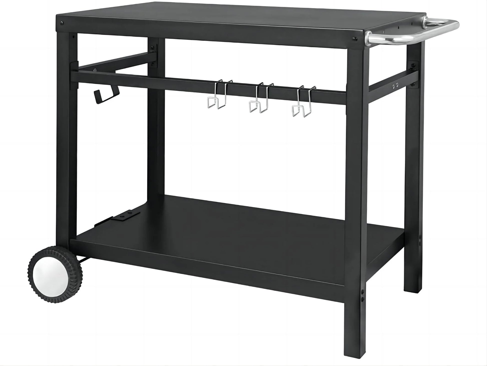 WhizMax Black Grill Cart Pizza Oven Stand, BBQ Prep Table with Wheels & Hooks Outdoor, Side Handle, Double-Shelf Grilling Cart Tabletop Griddle Cooking Station for Bar, Patio, Camping, Home